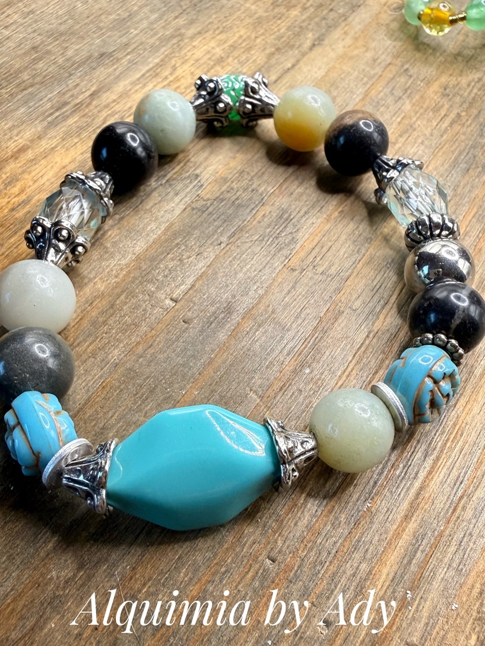Chunky multi color amazonite and silver bracelet + Mind calming